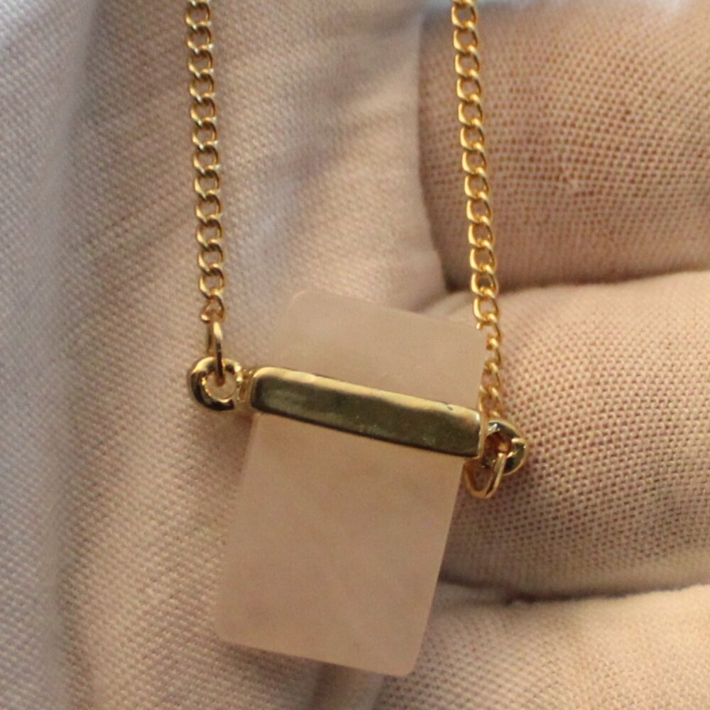 Rectangular Rose Quartz Stone Pendant Necklace - image 5